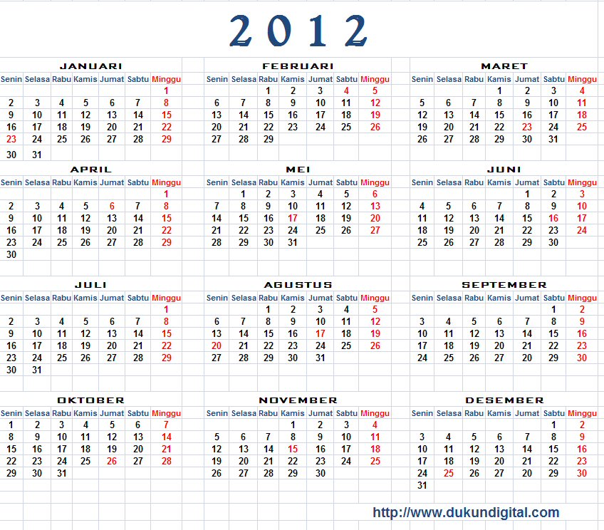 Kalender 2012 beserta tanggal merah-nya  Unlocking 